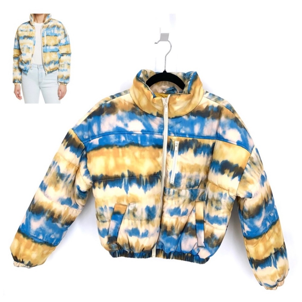 Nordstrom BP Y2K Multi Color Zipper Front Puffer Jacket Coat Size X-Small NWT